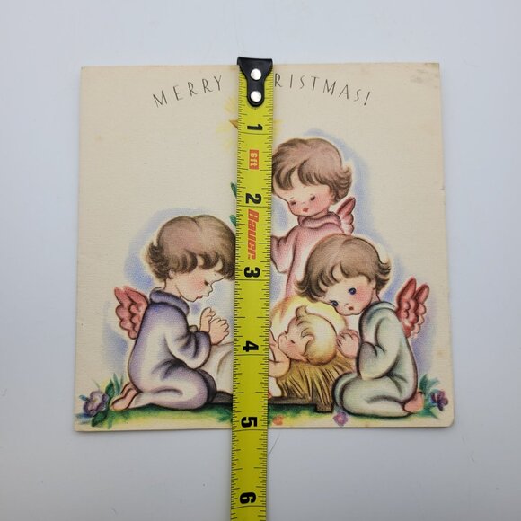 Vintage Merry Christmas Card With Angels & Baby Jesus Illustration - Picture 5 of 5
